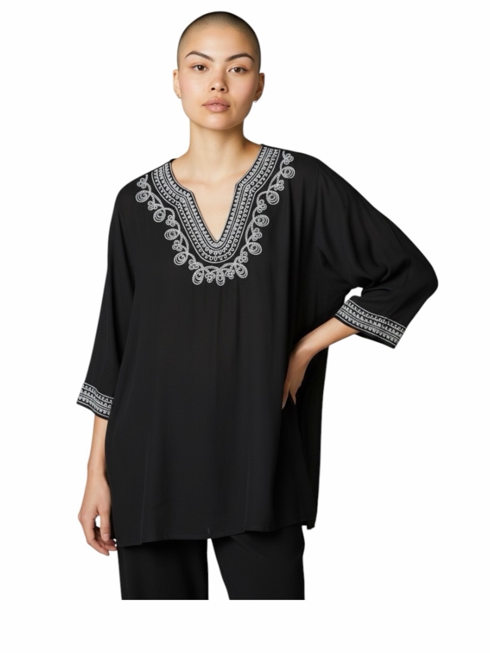 New Coldwater Creek Black and White Embroidered Tunic Size Small